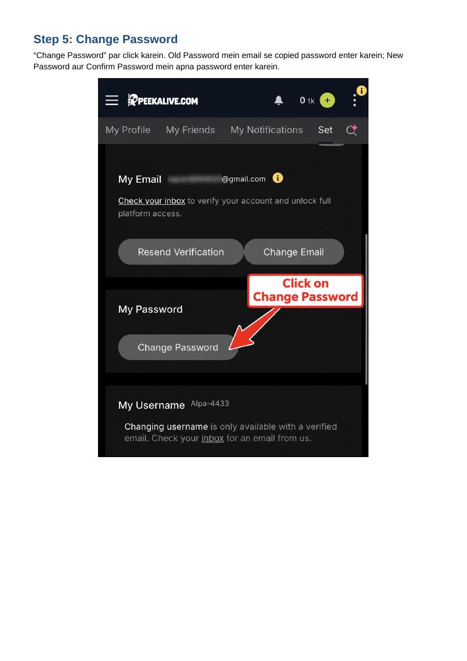 PEEKA LIVE account creation guide, step page 5