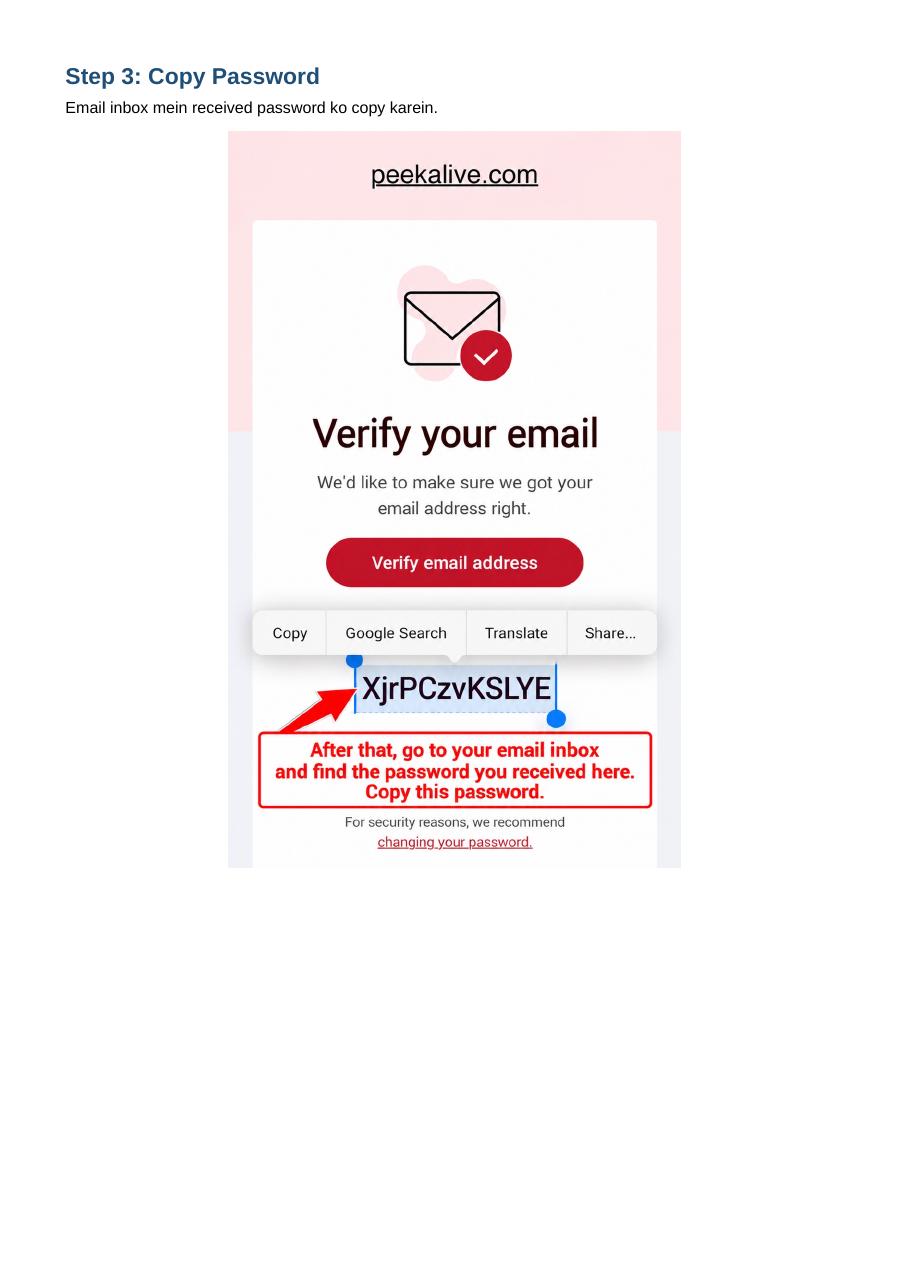 PEEKA LIVE account creation guide, step page 3